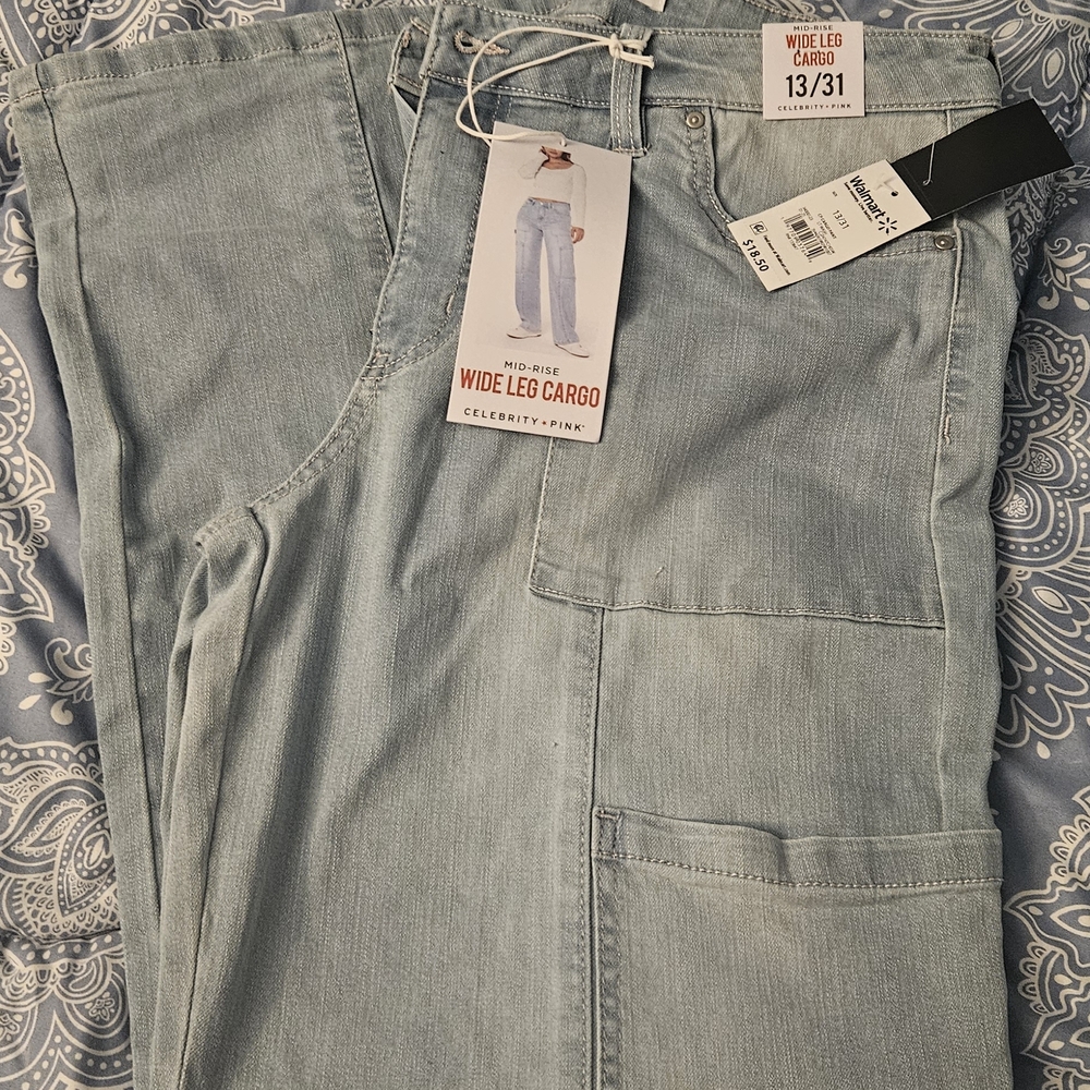 Celebrity Pink Mid-Rise Wide Leg Jeans - Light Blue